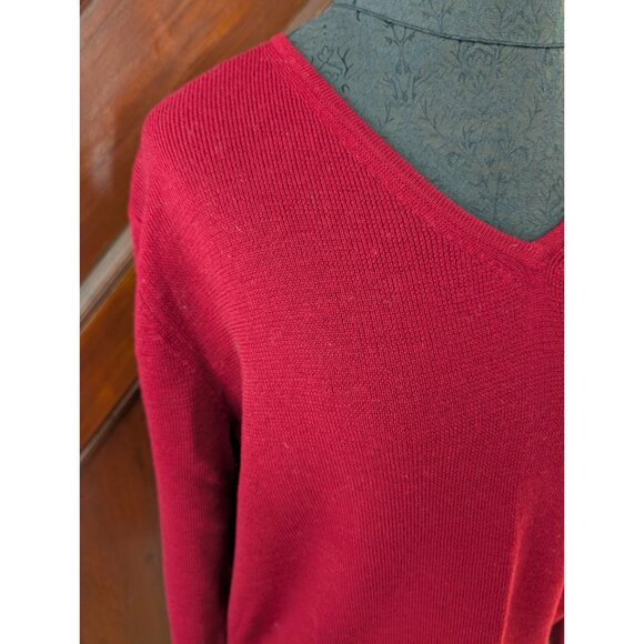Eddie Bauer Womens Red Wool V-Neck Sweater L - Picture 2 of 4